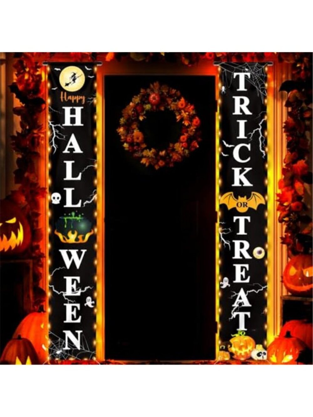 71 x 12 Inch Lighted Happy Halloween Trick-or-Treat Door Banner Decorations